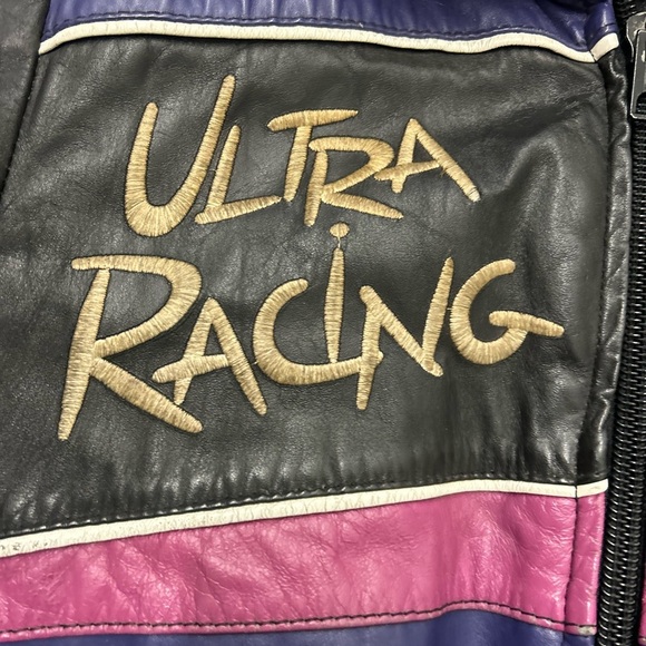 Vintage angora parchwork Racing genuine Leather Jacket - Picture 3 of 11